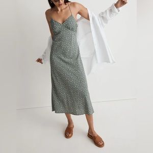 Madewell The Layton Midi Slip Dress in Bitsy Bouquet Green / Floral Print / 10